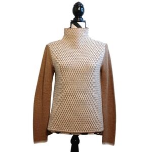 Sol Alpaca 100% Baby Alpaca Knit Striped Nuetral Mockneck Sweater